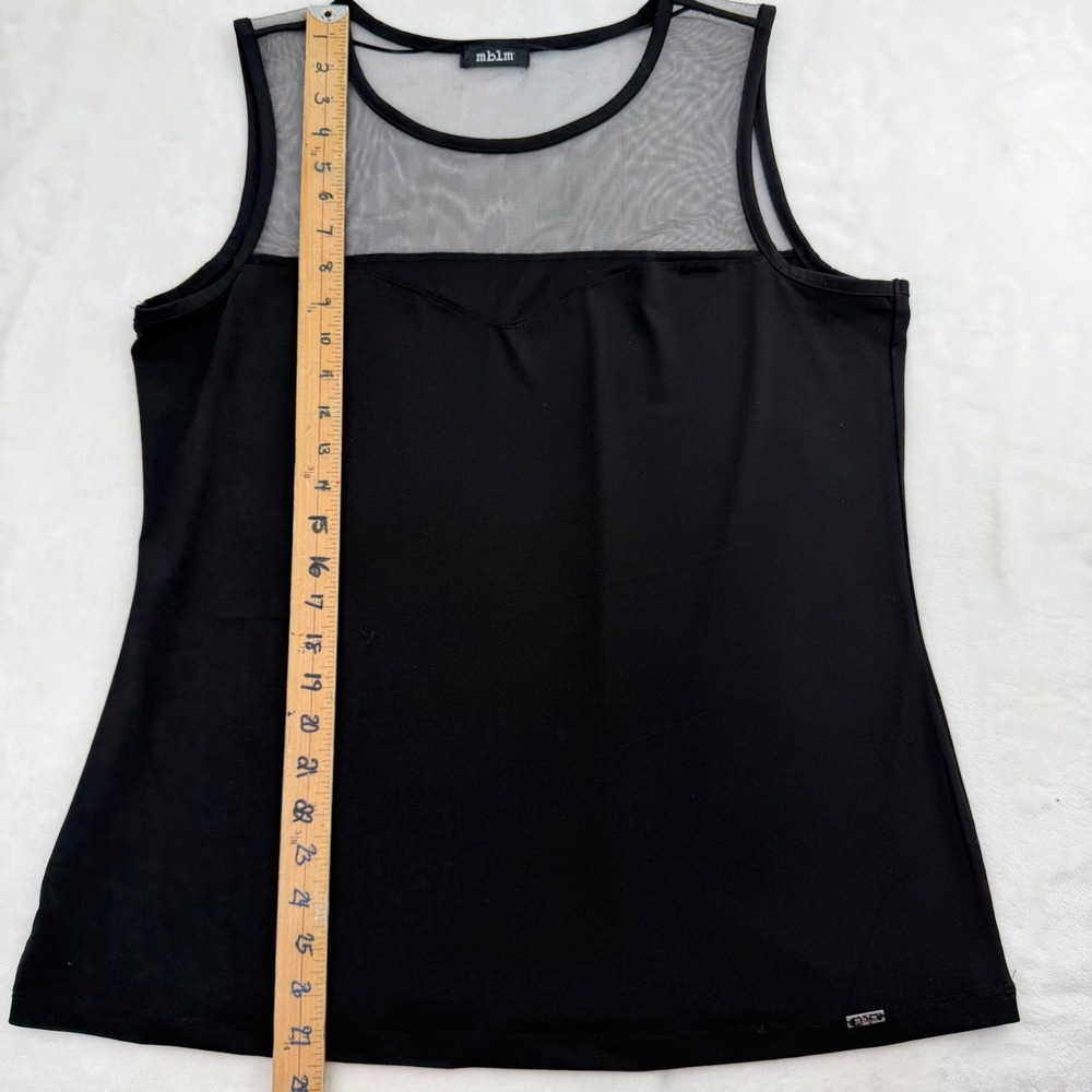 mblm‎ Black Mesh Yoke Sleeveless Tank Top Sweetheart Neckline Sheer Goth - Picture 3 of 11